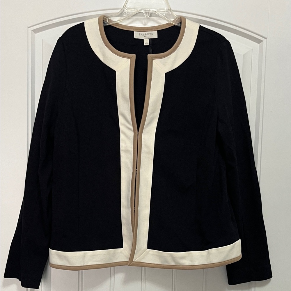 Talbots Black Jacket with Cream and Tan Trim
